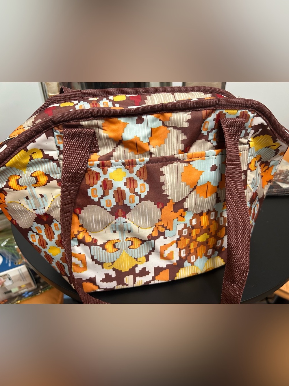 Brown and Orange Patterned Thirty One Women's Tote Lunch Bag
